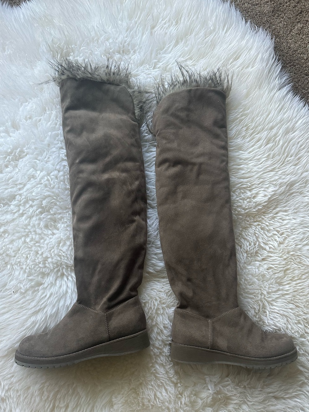 Aldo Dukas Gray Over-the-Knee Faux Suede Boots Fur Trim